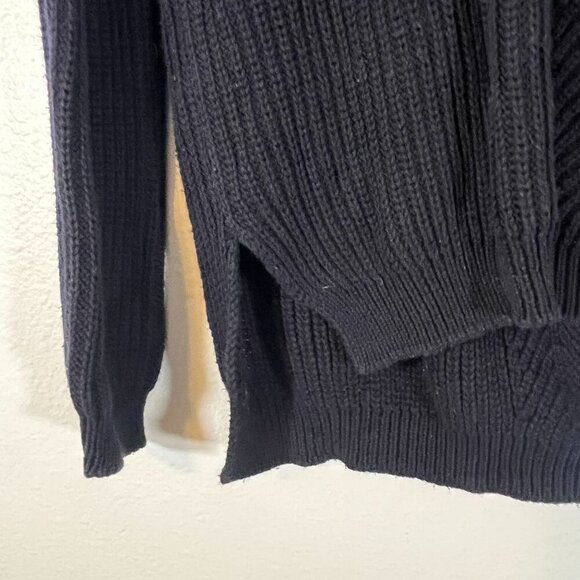 Vince Cotton Ribbed Knit Dropped Shoulder V-Neck Chunky Knit Sweater Black Small - Picture 4 of 7